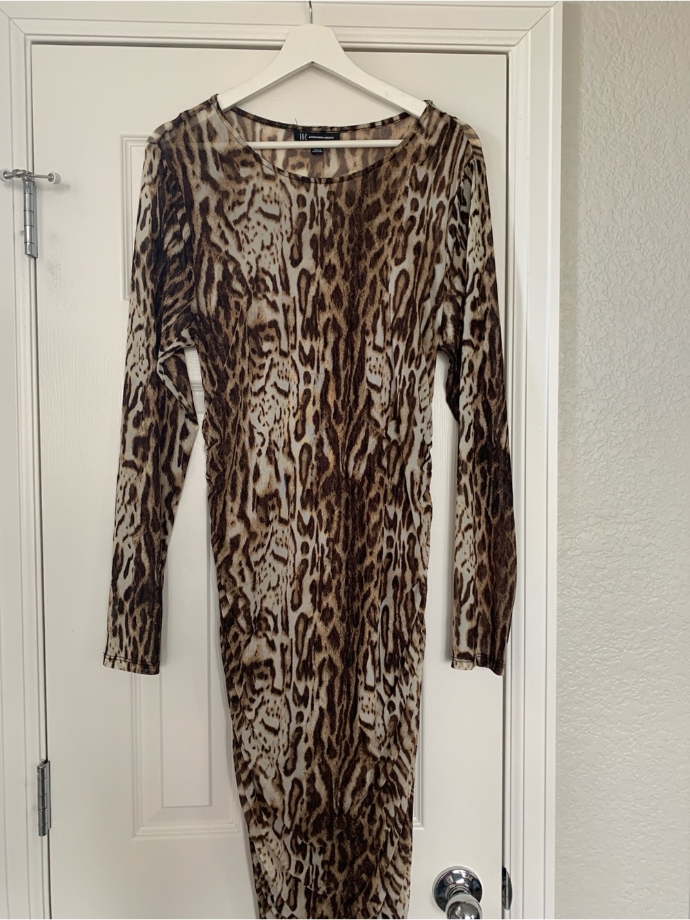 INC International Concepts Brown Leopard Print Long Sleeve Bodycon Dress
